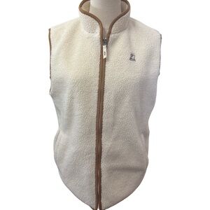 Nepa White Fleece Vest with Brown Trim - size Large Youth
